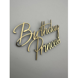  Топпер  Birthday Princess  золотий дзеркальний на торт для дівчинки напис з днем народження принцеса